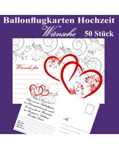 Ballonflugkarten Hochzeit - Wünsche für das Hochzeitspaar - 50 Stück