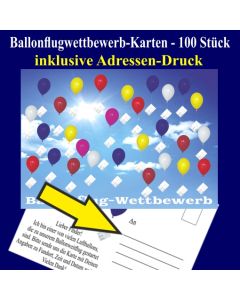 Ballonflugkarten, Postkarten für Luftballons zum Ballonweitflug-Wettbewerb, inklusive Adressen-Druck, 100 Stück