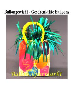 Ballongewicht, Geschenktüte mit bunten Luftballons, Halter gür Luftballons mit Helium und Ballongas