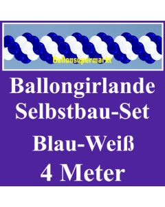 Girlande aus Luftballons, Ballongirlande Selbstbau-Set, Blau-Weiß, 4 Meter