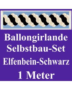 Girlande aus Luftballons, Ballongirlande Selbstbau-Set, Elfenbein-Schwarz, 1 Meter