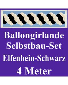 Girlande aus Luftballons, Ballongirlande Selbstbau-Set, Elfenbein-Schwarz, 4 Meter