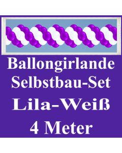 Girlande aus Luftballons, Ballongirlande Selbstbau-Set, Lila-Weiß, 4 Meter