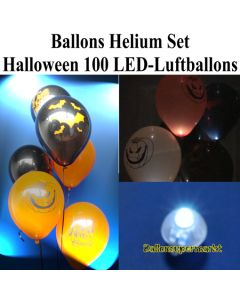 Ballons Helium Maxi Set Halloween Party, 100 LED Leucht-Luftballons mit Helium-Ballongas