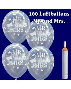 Luftballons Helium Maxi Set, 100 Luftballons Mr and Mrs