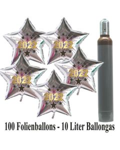 Ballons und Helium Set Silvester, 100 silberne Sternballons: 2022