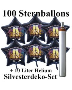 Ballons und Helium Set Silvester, 100 Sternballons 2022 - Champagner und Feuerwerk