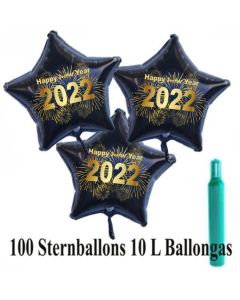 Ballons und Helium Set Silvester, 100 Sternballons 2022 - Feuerwerk