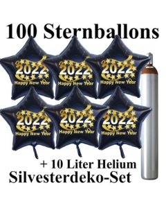 Ballons und Helium Set Silvester, 100 Sternballons 2022 - Happy New Year