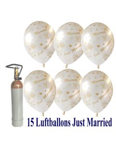 Ballons-Helium-Set-15-Luftballons-Just-Married-und-Helium-Ballongasflasche-zur-Hochzeit