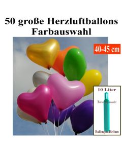 Ballons Helium Set Midi, 50 große 40-45 cm Herzluftballons mit Farbauswahl