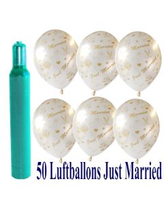 Ballons-Helium-Set-50-Luftballons-Just-Married-und-Helium-Ballongasflasche-zur-Hochzeit