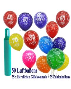 Ballons-Helium-Set-50-Luftballons-mit-Heliumflasche-25-Zahlenballons-25-Herzlichen-Glueckwunsch-Ballons