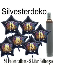 Ballons und Helium Set Silvester, 50 Sternballons 2022 - Champagner und Feuerwerk