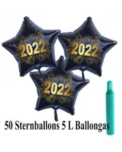 Ballons und Helium Set Silvester, 50 Sternballons 2022 - Feuerwerk