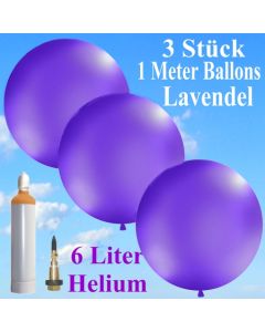 Ballons Helium Set Hochzeit, 3 Riesenballons Lavendel Pastell, 1 Meter, mit Helium-Ballongas
