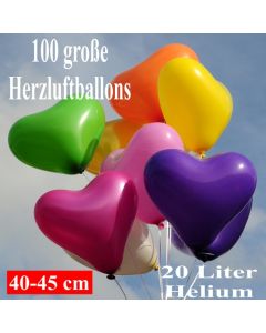 Ballons Helium Set Maxi, 100 große 40-45 cm Herzluftballons mit Farbauswahl
