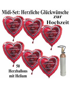 Ballons Helium Midi Set 50: Herzliche Glückwünsche zur Hochzeit