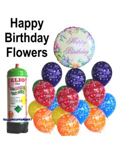 Ballons Helium Set kindergeburtstag, Happy Birthday Flowers