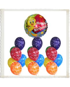 Ballons Helium Set Mini Kindergeburtstag, 1 Luftballon aus Folie, Tweety Happy Birthday, 10 Luftballons aus Latex, Herzlichen Glückwunsch