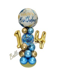 LED Ballondeko zum 14. Geburtstag in Blau und Gold