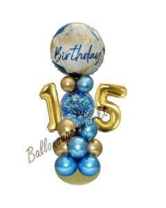 LED Ballondeko zum 15. Geburtstag in Blau und Gold