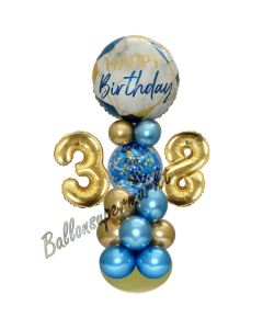 LED Ballondeko zum 38. Geburtstag in Blau und Gold