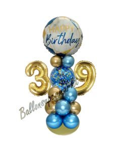 LED Ballondeko zum 39. Geburtstag in Blau und Gold