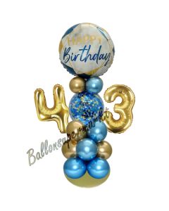 LED Ballondeko zum 43. Geburtstag in Blau und Gold