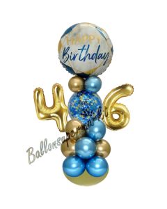 LED Ballondeko zum 46. Geburtstag in Blau und Gold