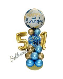 LED Ballondeko zum 51. Geburtstag in Blau und Gold