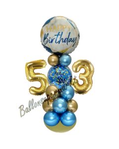 LED Ballondeko zum 53. Geburtstag in Blau und Gold