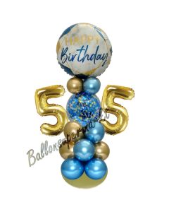 LED Ballondeko zum 55. Geburtstag in Blau und Gold