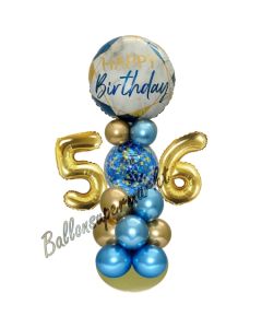 LED Ballondeko zum 56. Geburtstag in Blau und Gold