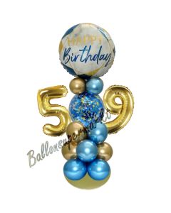 LED Ballondeko zum 59. Geburtstag in Blau und Gold