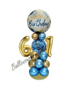 LED Ballondeko zum 61. Geburtstag in Blau und Gold