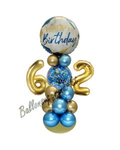 LED Ballondeko zum 62. Geburtstag in Blau und Gold