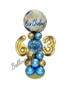 LED Ballondeko zum 63. Geburtstag in Blau und Gold