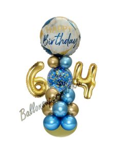 LED Ballondeko zum 64. Geburtstag in Blau und Gold
