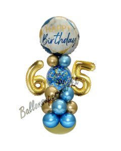 LED Ballondeko zum 65. Geburtstag in Blau und Gold