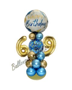 LED Ballondeko zum 69. Geburtstag in Blau und Gold