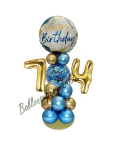 LED Ballondeko zum 74. Geburtstag in Blau und Gold