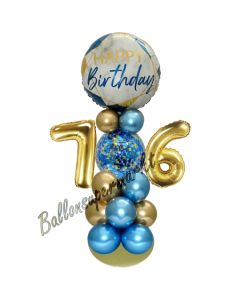 LED Ballondeko zum 76. Geburtstag in Blau und Gold