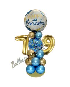 LED Ballondeko zum 79. Geburtstag in Blau und Gold