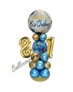 LED Ballondeko zum 81. Geburtstag in Blau und Gold