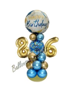 LED Ballondeko zum 86. Geburtstag in Blau und Gold