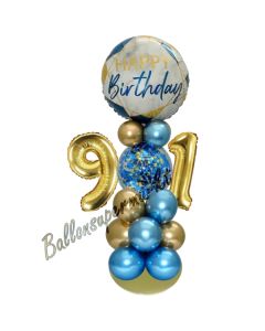 LED Ballondeko zum 91. Geburtstag in Blau und Gold
