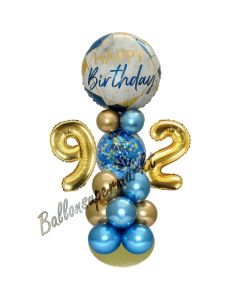 LED Ballondeko zum 92. Geburtstag in Blau und Gold