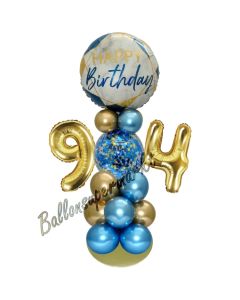 LED Ballondeko zum 94. Geburtstag in Blau und Gold