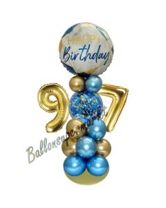 LED Ballondeko zum 97. Geburtstag in Blau und Gold